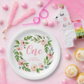 ピンクフローラリースモノグラムバースデーパーティープレート ペーパープレート (パーティー)