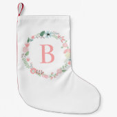 ピンクフローラリースモノグラム スモールクリスマスストッキング (正面)