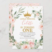 ピンクフローラリースリトルプリンセス第1誕生日 招待状 (正面/裏面)