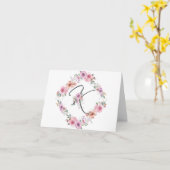 ピンクフローラリースレターKノートカード カード (黄色い花)