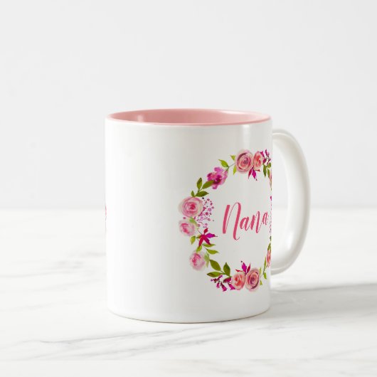 ピンクフローラリース母の日の贈り物ナナ ツートーンマグカップ (正面右)