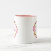 ピンクフローラリース母の日の贈り物ミミ ツートーンマグカップ (中央)