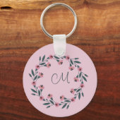 ピンクフローラリース水彩バラ野花 キーホルダー (裏面)