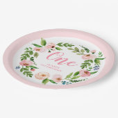 ピンクフローラリース牡丹1st誕生日パーティー ペーパープレート (アングル)