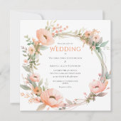 ピンクフローラリース結婚式招待状 (正面)