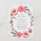 ピンクフローラリース赤ちゃんの息結婚の 招待状 (正面/裏面)