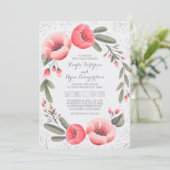 ピンクフローラリース赤ちゃんの息結婚の 招待状 (スタンド正面)