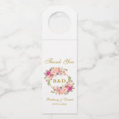 ピンクフローラリース金ゴールド結婚モノグラム ボトルネックタグ (正面)