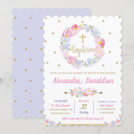 ピンクフローラリース《キリスト教》洗礼式や命名式バプティスマガール 招待状