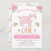 ピンクフローラレインボーズリトルピギー1st誕生日 招待状 (正面/裏面)