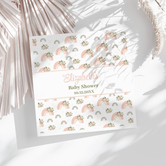 ピンクフローラレインボーベビーシャワーナプキン スタンダードランチョンナプキン