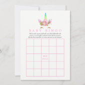 ピンクフローラレインボーユニコーンガールベビーシャワービンゴ 招待状 (正面)