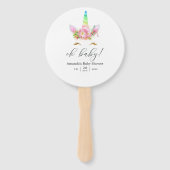 ピンクフローラレインボーユニコーンガールベビーシャワー ハンドファン (正面)