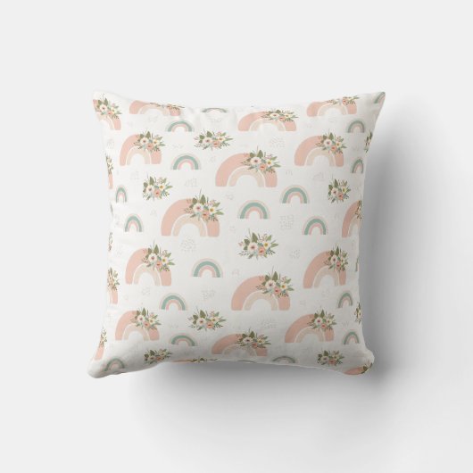ピンクフローラレインボー名前をカスタムする枕 クッション (裏面)