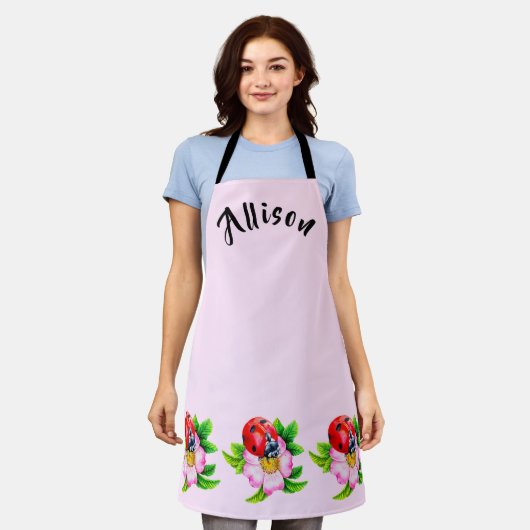ピンクフローラレディバグ女性の名前エプロン エプロン