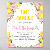 ピンクフローラレモンガール誕生日タイムカプセルサイン ポスター (正面)