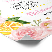 ピンクフローラレモンガール1stバースデーマイルストーンサイン ポスター (角)