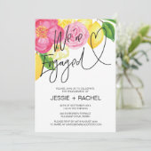 ピンクフローラレモンサマー婚約パーティハート 招待状 (スタンド正面)