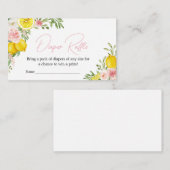 ピンクフローラレモンベビーシャワーおむつラッフル エンクロージャーカード (正面/裏面)