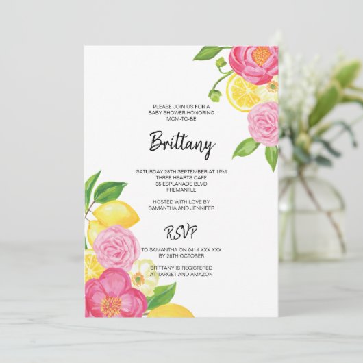 ピンクフローラレモンベ男女兼用ビーシャワー 招待状 (スタンド正面)