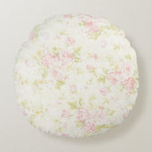 ピンクフローラレースシャビーシック素朴ヴィンテージ ラウンドクッション (正面)