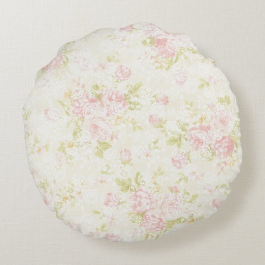 ピンクフローラレースシャビーシック素朴ヴィンテージ ラウンドクッション (裏面)