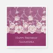 ピンクフローラレース誕生日 スタンダードランチョンナプキン (正面)