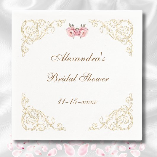 ピンクフローラロココヴィンテージ牡丹ブライダルシャワー スタンダードカクテルナプキン