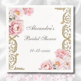 ピンクフローラロココヴィンテージ牡丹ブライダルシャワー スタンダードカクテルナプキン