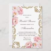 ピンクフローラロココヴィンテージ牡丹ブライダルシャワー 招待状 (正面)