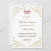 ピンクフローラロココヴィンテージ牡丹ブライダルシャワー 招待状 (正面)