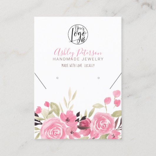 ピンクフローラロゴジュエリーイヤリングネックレスQrコード 名刺 (正面)