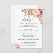 ピンクフローラロマンチックbohoシック挿入カード 招待状 (正面/裏面)