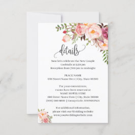 ピンクフローラロマンチックbohoシック挿入カード 招待状