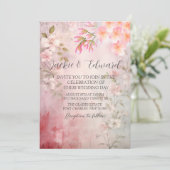 ピンクフローラロマンチックQRコー結婚ド 招待状 (スタンド正面)
