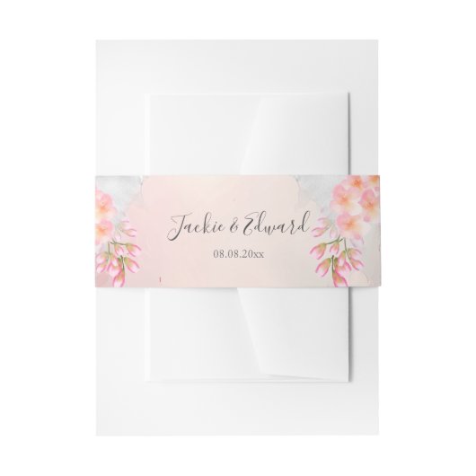 ピンクフローラロマン結婚ティック 招待状ベリーバンド (正面例)