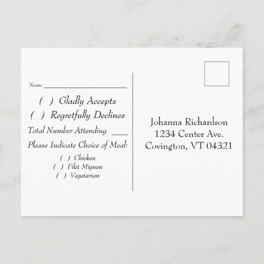 ピンクフローラローズブーケウェディングRSVP ポストカード (裏面)