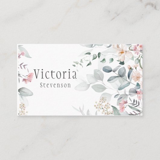 ピンクフローラワイルドフラワーウォータカラー 名刺 (正面)