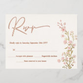 ピンクフローラワイルドフラワーズガーデンRSVP実在バラ金ゴールド 箔招待状ポストカード (正面)