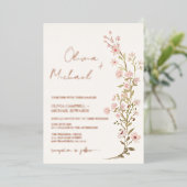 ピンクフローラワイルドフラワーズ庭園の結婚式バラ金ゴールド 箔招待状 (立ち正面)