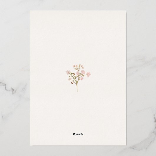 ピンクフローラワイルドフラワーズ庭園の結婚式バラ金ゴールド 箔招待状 (裏面)