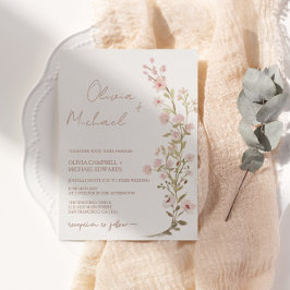 ピンクフローラワイルドフラワーズ庭園の結婚式バラ金ゴールド 箔招待状