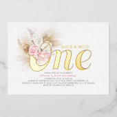 ピンクフローラワイルドワンの誕生日実在 箔招待状 (正面)