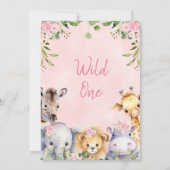 ピンクフローラワイルドワンサファリアニマルズ1st誕生日 招待状 (裏面)