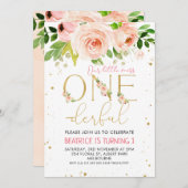 ピンクフローラワンダーフルガールズ誕生日招待状 招待状 (正面/裏面)