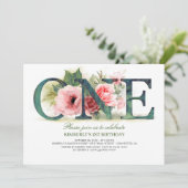 ピンクフローラワン |誕生日パーティの招待状 招待状 (スタンド正面)