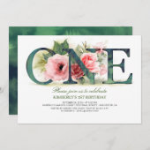 ピンクフローラワン |誕生日パーティの招待状 招待状 (正面/裏面)