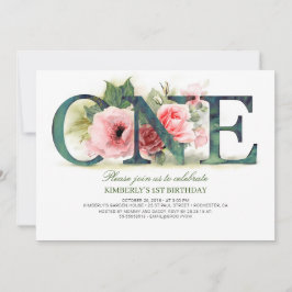 ピンクフローラワン |誕生日パーティの招待状 招待状