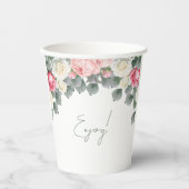ピンクフローラヴィンテージガーデンバラブライダルシャワー 紙コップ (正面)