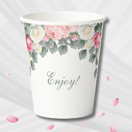 ピンクフローラヴィンテージガーデンバラブライダルシャワー 紙コップ